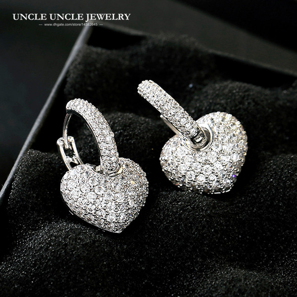 Classic Heart Earrings White Gold Color Sparkly Cubic Zirconia Micro Setting Woman Wedding Earring Jewelry Wholesale