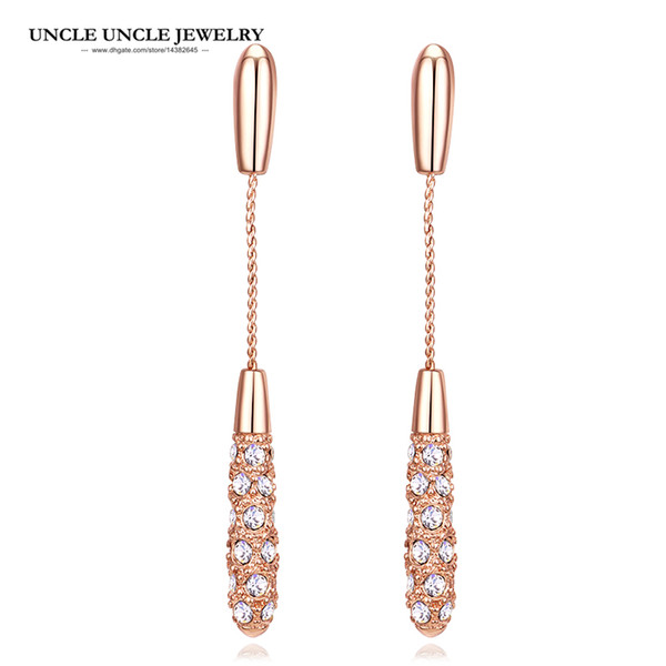 Long Style Earrings Rose Gold Color Clear Zirconia Studded Fashion Women Tassels Drop Earring Valentine's Day Present