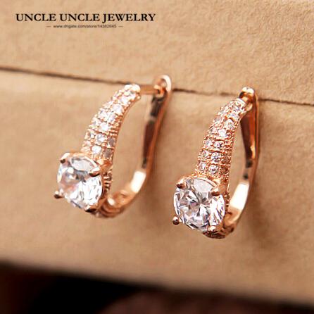 Rose Gold Color Sparkly Zirconia Rhinestone Fully Inlaid Luxury Woman Earrings Wholesale Gift