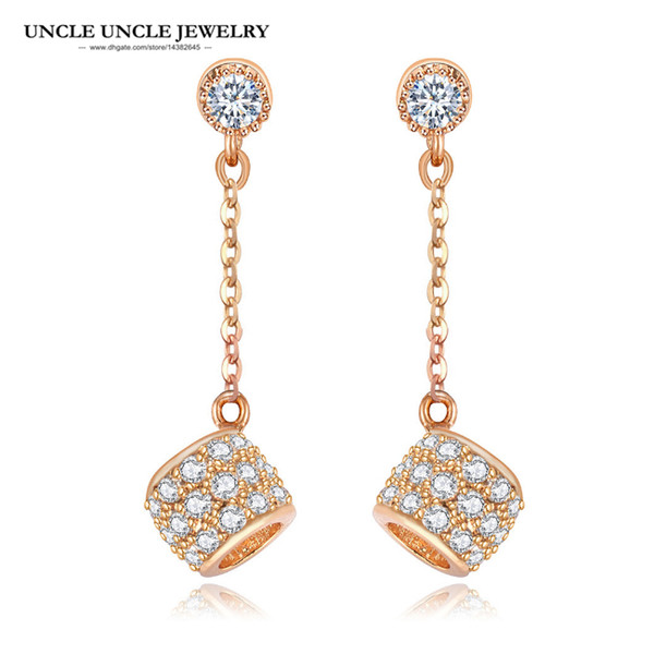 Lucky Tassels Earrings Gold Color Clear Zirconia Inlay Round Fashion Woman Drop Earring Wholesale Christmas Gifts Accessories