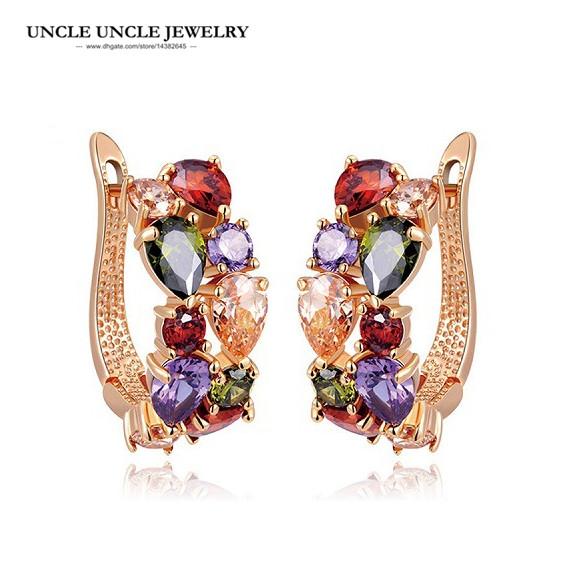 Rose Gold Color Mona Lisa Luxury Multicolor Cubic Zirconia Fully Inlay Woman Drop Earring Wholesale Perfect Gift