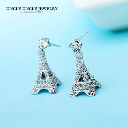 The Eiffel Tower Design Earring White Gold Color Zirconia Inlay Woman Drop Earrings Wholesale Gift Fashion Jewelry