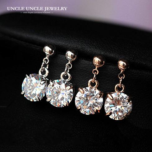 Rose Gold Color Sparkly Clear Zirconia Prong Studded Classic Hearts & Arrows Woman Drop Earrings Wholesale Fashion Accessories