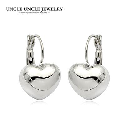 White Gold Color Fashion Polished Heart-shape Style Woman Earring Wholesale