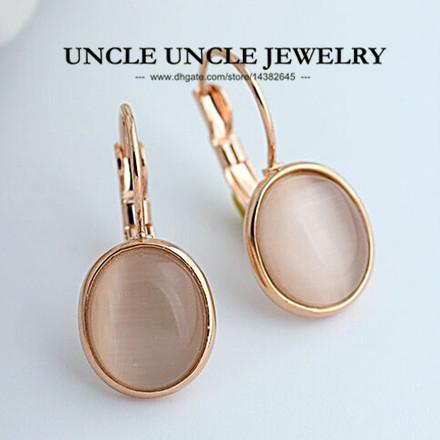 Elegant Rose Gold Color Oval Opal Setting Water Drop Simple Lady Drop Earring Wholesale