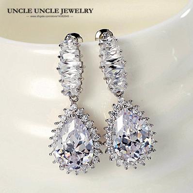 Elegant Heart of Ocean White Gold Color Clear Zirconia Water Drop Shaped Woman Drop Earring Wholesale Bridal Jewelry