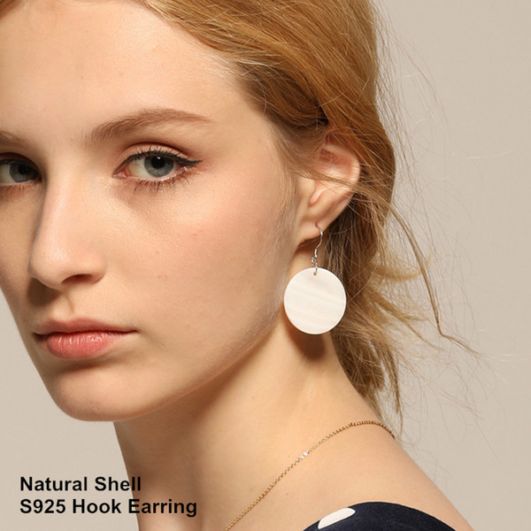 Natural Shell 925 Sterling Silver Hook Earring White Color Shell Round Style Simple Design Woman Earring Wholesale