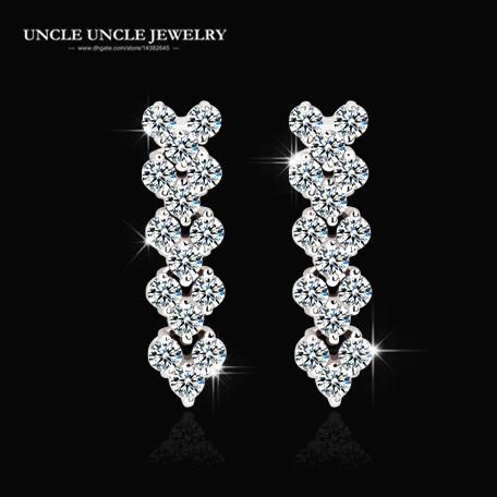 Luxury White Gold Color Rome Design Clear Cubic Zirconia Fully Setting Long Woman Drop Earring Wholesale