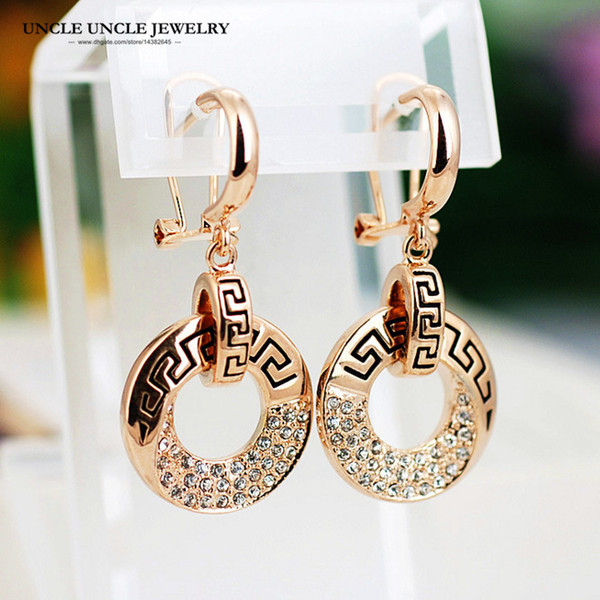 Brand Design Rose Gold Color Retro Rome Round Rhinestones Setting Woman Drop Earrings Wholesale Gift