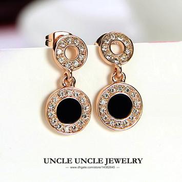 Classic Black Round Woman Earring Rose Gold Color Rhinestones Enamel Craft Modern Polka Dot Design Lady Drop Earring Wholesale