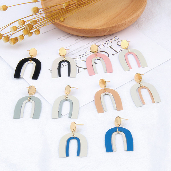 Geometric U Shape Drop Earrings Creative Asymmetry Color Dangle Simple Splice Alloy Earrings For Women Fashion Jewelry Accessories Wholesale