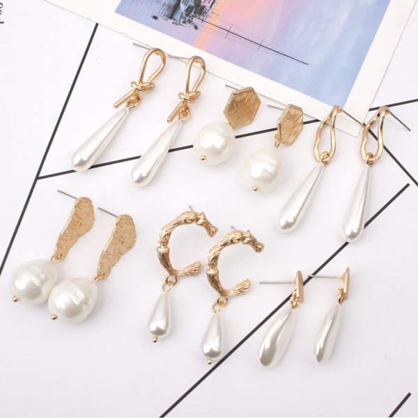 Malformation Imitation Pearl Drop Earrings Geometric Simple Plated Gold Irregular Alloy Earrings Women Fashion Spring Jewelry Accessories