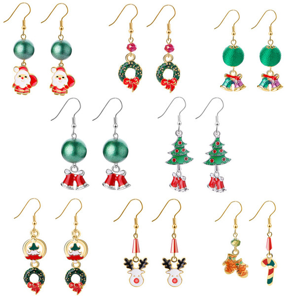 Fashion Christmas Jewelry Cute Colorful Crutch Garland Bells Elk Drop Earrings Geometric Alloy Long Dangles For Women Accessories Wholesale