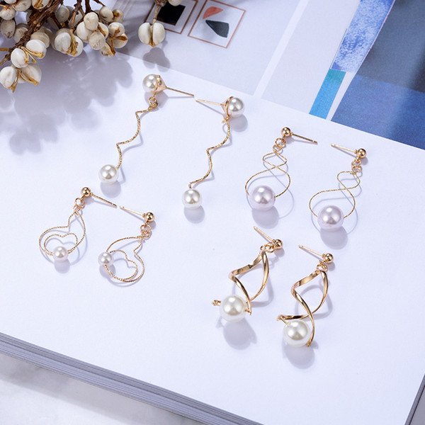 Metallic Wire Creative Twist Heart Drop Earrings Simple Imitation Pearl Dangle For Women Fashion Gold Plated Earrings Jewelry Accessories