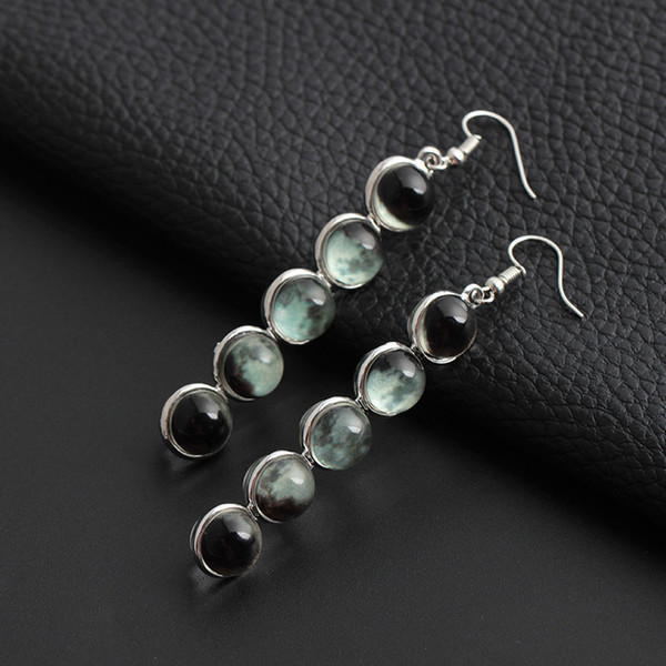 Luminous Moon Drop Earrings Multi Layer Glass Ball Earrings Women Alloy Silver Plated Jewelry Accessories Starry Sky Long Dangles Wholesale