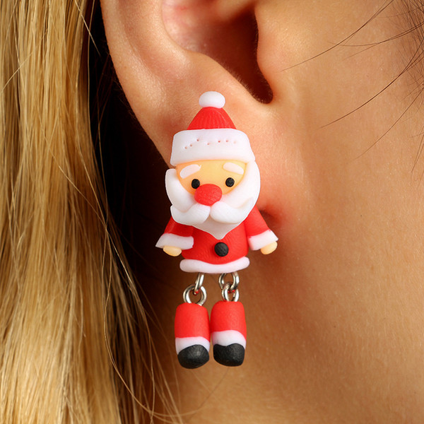 Creative Christmas Gift Cute Santa Claus Drop Earrings Handmade Soft Clay Earring Women Geometric Alloy Dangle Jewelry Accessories Wholesale