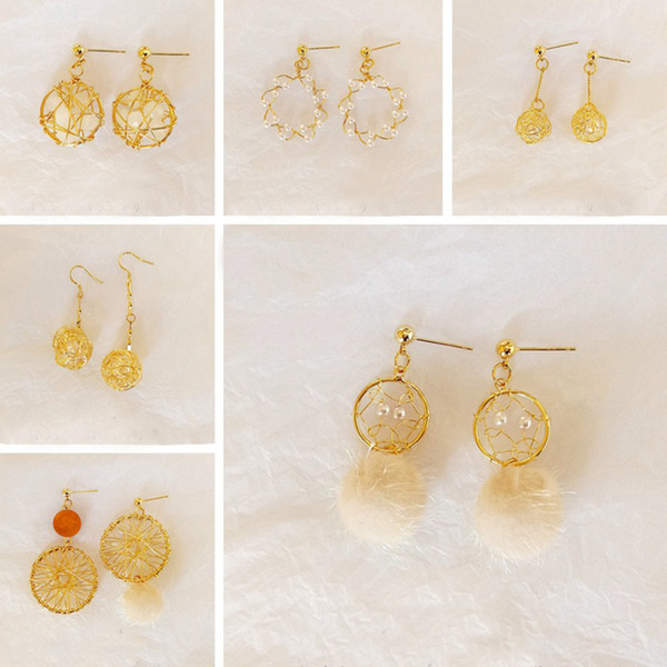 Creative Dream Catcher Alloy Drop Earrings For Women Cute Hairball Crystal Imitation Pearl Earrings Fashion Jewelry Accessories Wholesale