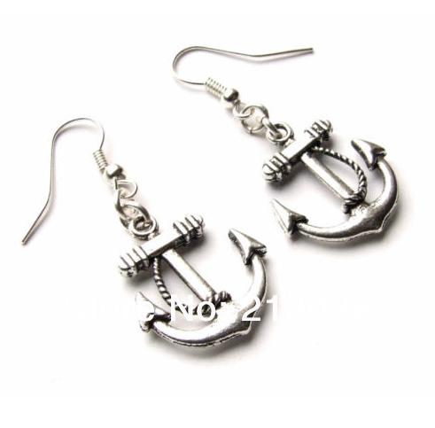 Anchor Nautical Charms Drop/Dangle Earrings 925 Silver Fish Ear Hook 50pairs Tibetan Silver Chandelier Earrings Jewelry Gift HOT N1501