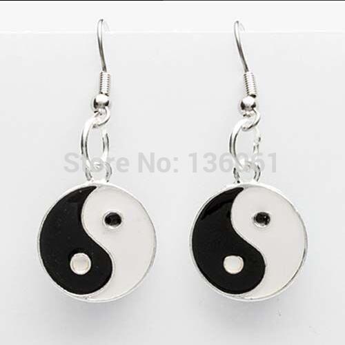 Vintage Silvers Enamel Yin Yang Black/White Dangle Chandelier Earrings For Women Dress Brand Charms DIY Jewelry Valentine's Gif NEW 50 Pairt