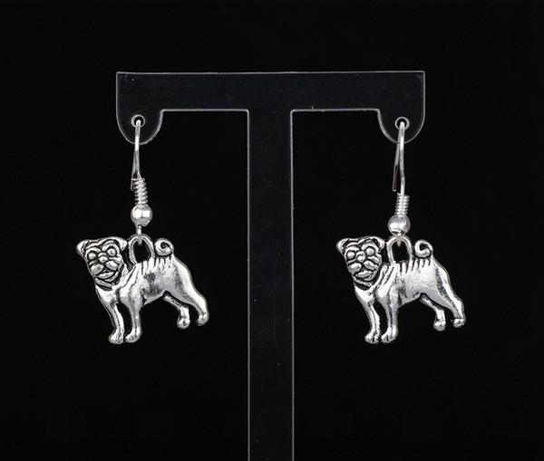 Pugs Dog Drop/Dangle Earrings 925 Silver Fish Ear Hook 50pairs Tibetan Silver Chandelier Earrings Jewelry Gift Girls Bijoux Accessories S273