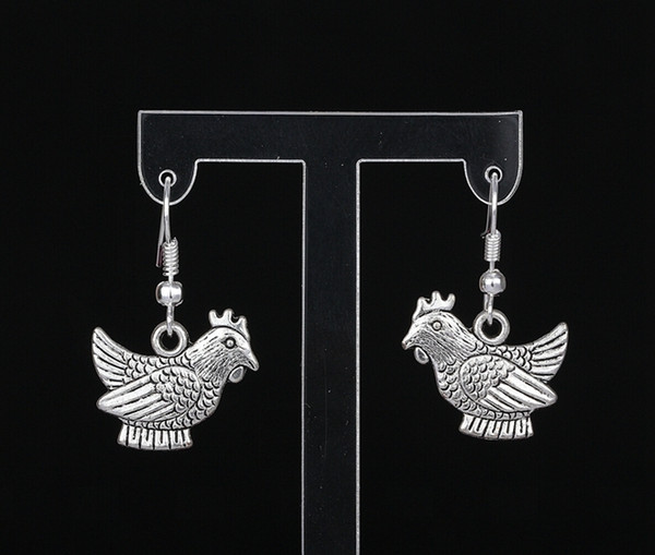 Hen Chicken Charms Drop Earrings New Fashion Jewelry Vintage Silver Dangle Earrings For Women Dress 100 Pair Summer Valentine's Gift S267