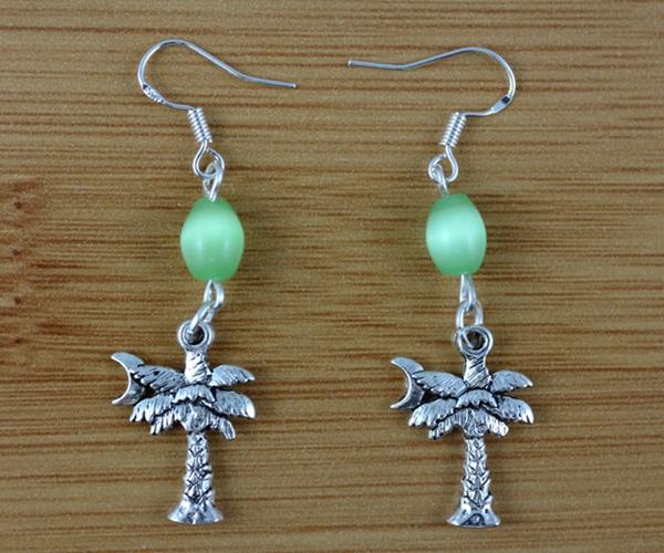 10 Pair Silvers Moon Coconut Trees& Opal Bead Drop Earrings Vintage Dangle Earrings 925 For Women Jewelry Accessories P1887