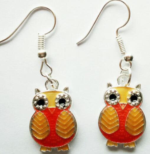 Enamel Owl Charms Drop Earrings New Fashion Jewelry Vintage Silver Hook Chandelier Dangle Earrings For Women 10 Pair Brand Summer Style