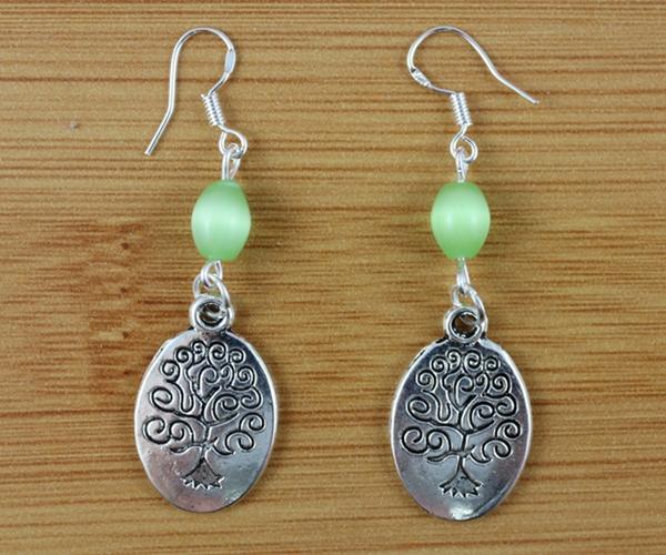 10 Pair Charms Oval Tree Of Life&Opal Bead Drop Earrings Vintage Dangle Earrings 925 Sterling Silver For Women Jewelry P1900