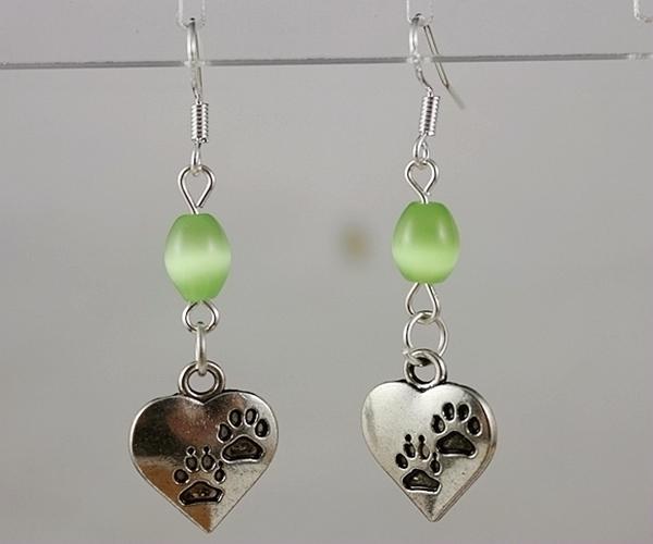 925 Sterling Silver Earrings 10 Pair Vintage Dog Paw Print Heart Charms&Opal Bead Chandelier Drop Earrings Jewelry Dangle Earrings For Women