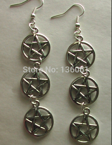 20 Pair Vintage Silver Wicca Pentagram Earrings Charms Long Drop Chandelier Earrings For Women Punk With Gift Jewelry Accessories P2178