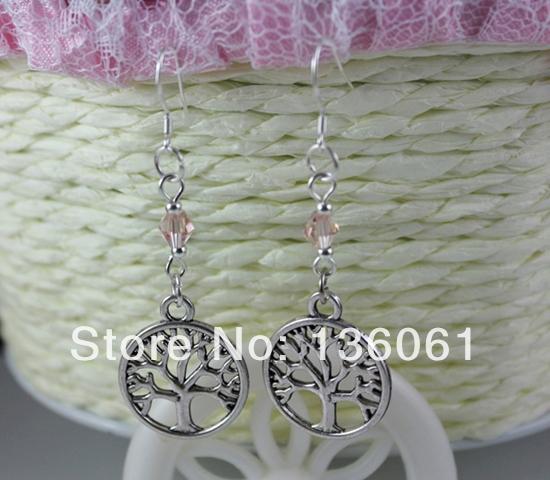 925 Sterling Silver Earrings Alloy Tree Life &Crystal Beads Charms Dangle Chandelier Earrings Gift For Women DIY Jewelry Bijoux NEW 10 Pair