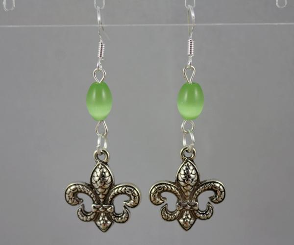 925 Sterling Silver Earrings Vintage Silver Lily Fleur De Lis&Opal Beads Charms Dangle Chandelier Earrings For Women Jewelry Gift