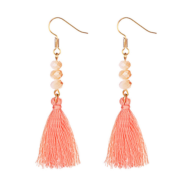 2018 Bohemian Vintage Handmade 3 Color Soft Silk Long Tassel Earrings Ethnic Acrylic Beads Drop Earring Jewelry for Women Gifts