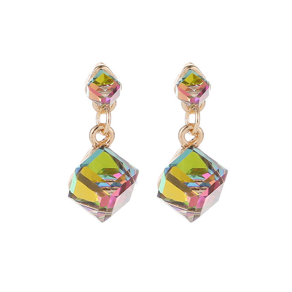 Fashion Square Geometric Crystal Drop Earring Women Personality Colorful/Green/Gray Dangle Earrings Charm Ear Jewelery Wholesale