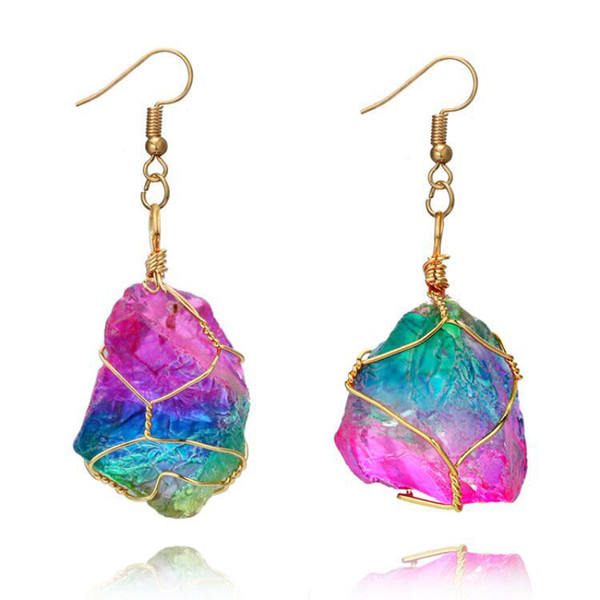 2018 New Fashion Jewelry Women Colorful Winding Natural Stone Earring Geometric Gem Stone Ear Pendants Dangle Drop Earrings