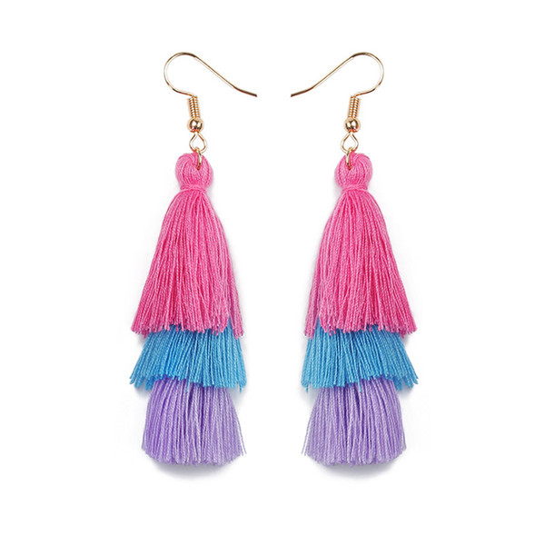 Multilayer Cotton Thread Tassel Drop Earrings for Women Fashion Statement Jewelry Bohemian Ethnic Style Long Dangle Earring