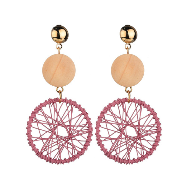 Handmade Fashion Geometric Tassel Drop Earrings For Women Jewelry Ethnic Style Hollow Knit Round Wheel Gear Earrings Wholesale