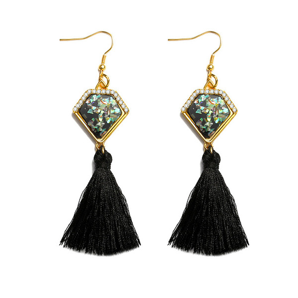 2017 New Trendy Fashion Tassels Dangle Earrings Alloy Crystal Statement Black Rope Tassel Drop Earring Women Jewelry Eardrop