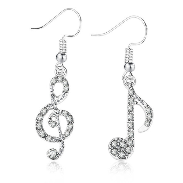 New Fashion Musical Note Temperament Asymmetrical Earrings Women Glittering Personality Music Symbol Crystal Drop Dangle Earring