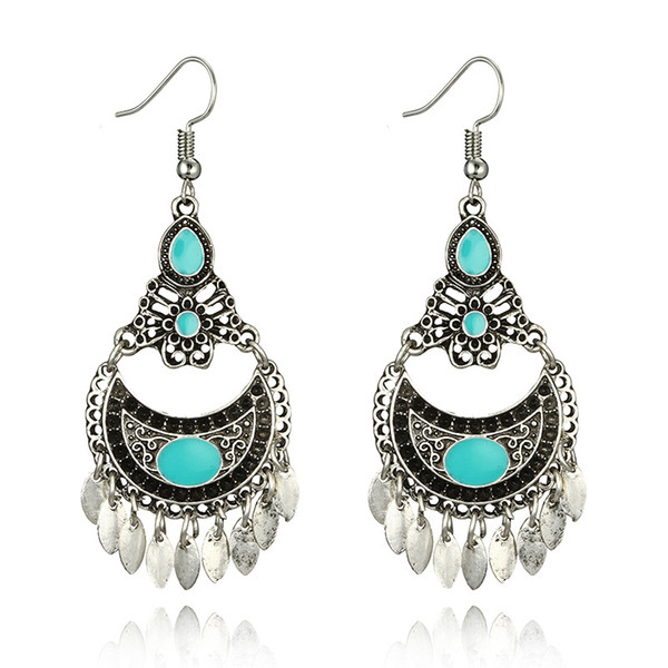 Fashion Bohemian Drop Long Tassel Earrings For Women Water Drop Stone Boho Jewelry Antique Silver Vintage Dangle Earrings bijoux