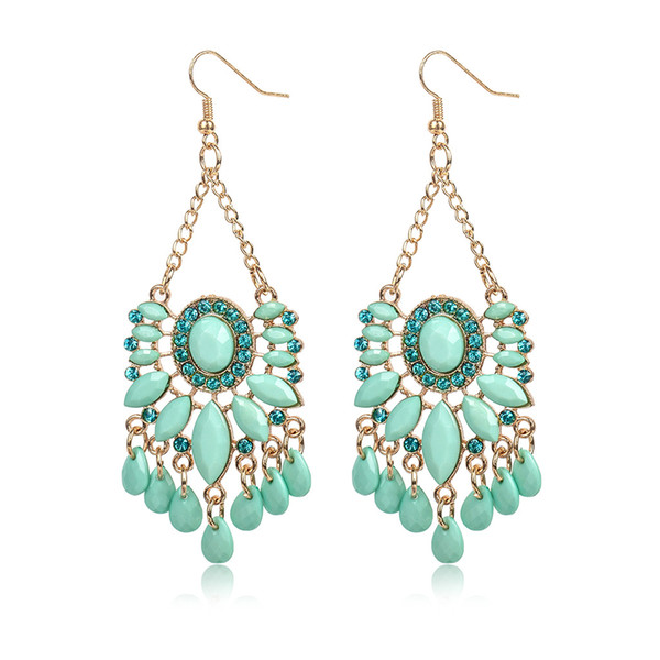 New Design Fashion Vintage Ethnic Acrylic Crystal Earring Bohemia Tassel Statement Dangle Drop Earrings Jewelry Gift For Women