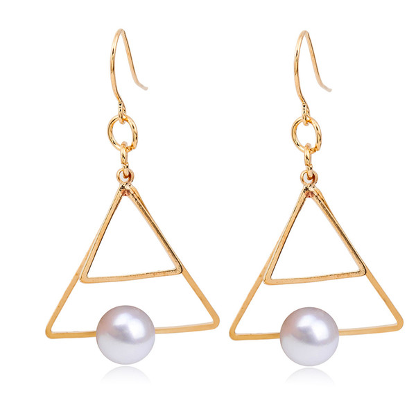 Fashion Simple Style Women Drop Earring Charm Elegant Double Triangular Pearl Earrings Exquisite Dangle Earrings Bohemian Girls