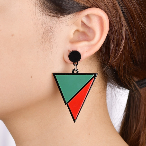 Fashion Women Geometric Drop Earrings Acrylic Triangle Earrings For Women Double Color Statement Jewelry pendientes brincos