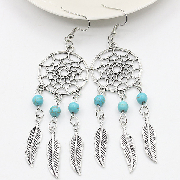 New Style Feather Earrings Alloy Electroplating Popular Women Earrings Jewelry Retro Fashion Gemstone Dangle & Chandelier Ear Cuff