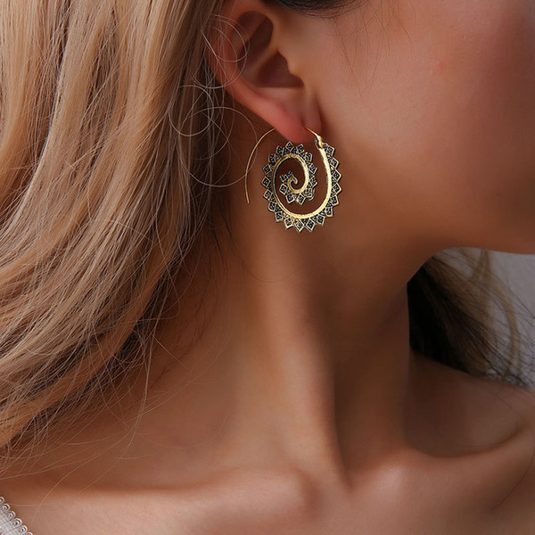 New Fashion Personality Vintage Round Spiral Alloy Shaped Earring Charm Unique Boho Style Women Drop Earrings Party Jewelry Gift