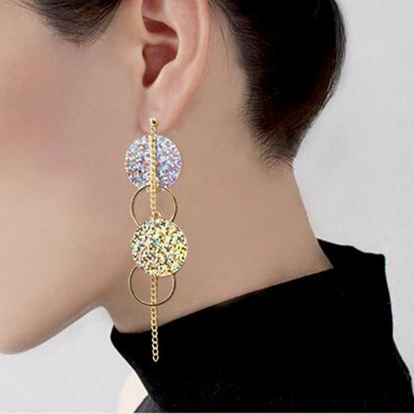 Creative New Alloy Long Tassel Earrings Simple Design Geometric Round Circle Plastic Drop Earring For Women Girls Charm Jewelry