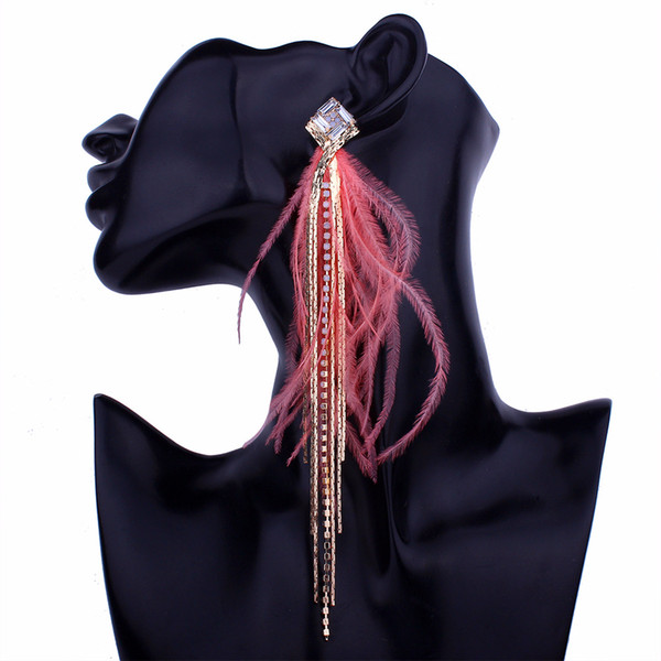 Trendy Exaggerated Multilayer Crystal Tassel Earrings For Women Girls Fashion Feathers Rhinestone Long Drop Dangle Earring