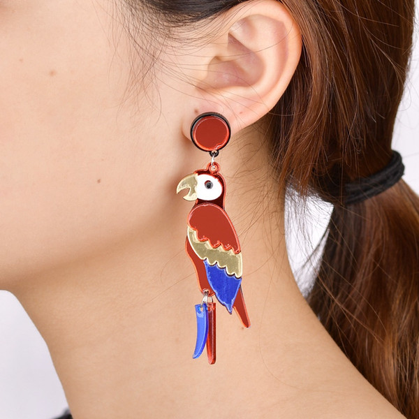 Behemian Punk Long Dangle Drop Colorful Parrot Earrings Fashion Acrylic Animal Cactus Earrings Duftgold Brinco Women Jewelry