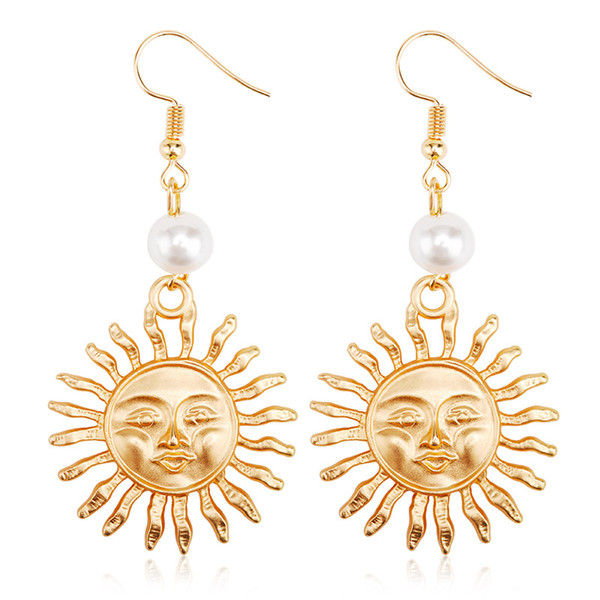 Hot Sale Bohemia Sunflower Earrings Trendy Pearl Smiling Face Earrings For Party Women Girls Ear Jewelry