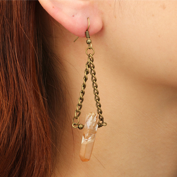 Women Natural Stone Drop Earrings Vintage Antique Gold Geometric Shape Europe Crystal Long Dangle Earrings Jewelry Gifts